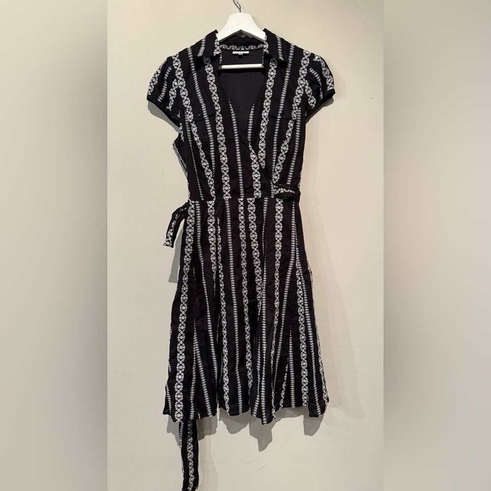 OC OC Wrap Women 10 Dress Black White V-neck Work Office Casual Party Cocktail